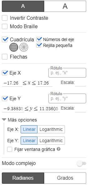 opciones adicionales de desmos graphing calculator