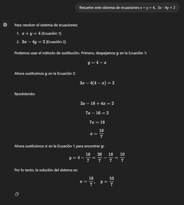 resolver sistemas de ecuaciones con chatgpt