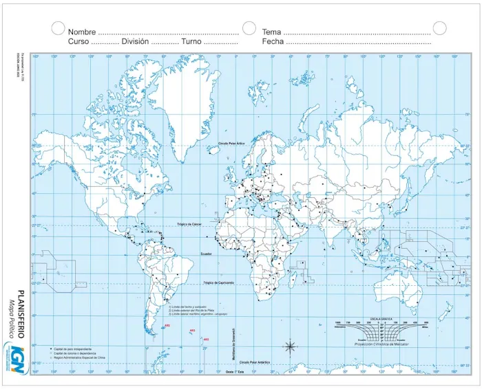 mapa planisferio con división política